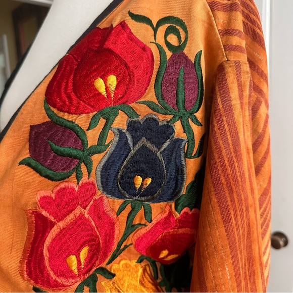 Vintage Latin American Embroidered Huipil Jacket - Folk Art Open Front Global L - Picture 12 of 14